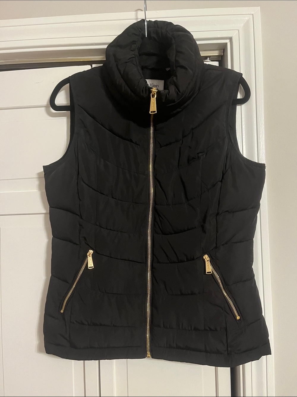 Calvin Klein Black Quilted Puffer Vest with Gold-Tone Zippers